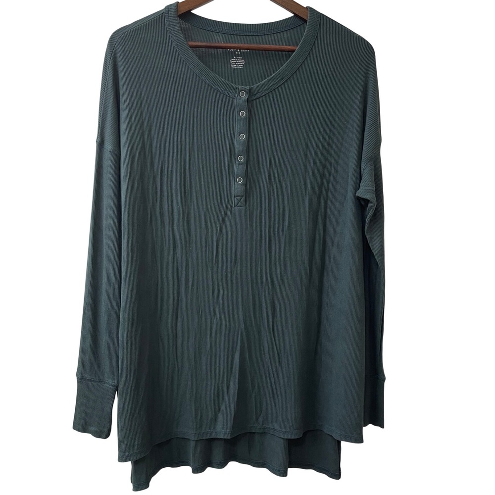 American Eagle Soft & Sexy Ribbed Henley Small Green Oversized Long Sleeve Top